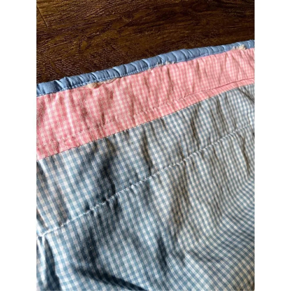 Vintage Handmade Plaid Fishing Child Quilt Blanket Decor 49”x37” Multi Color EUC